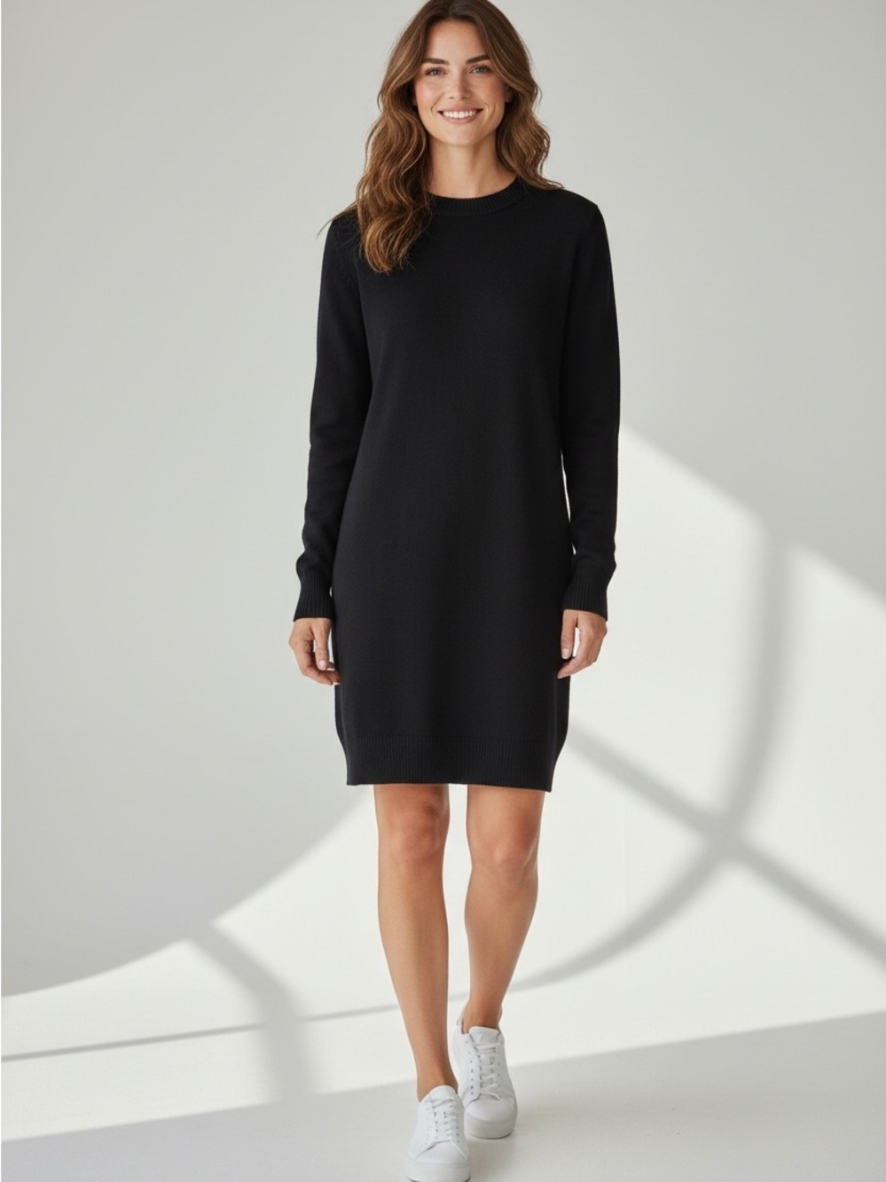 Zara Black Long-Sleeve Knit Sweater Dress